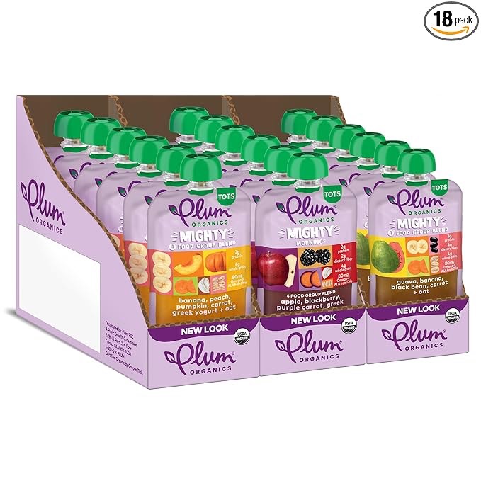 Plum Organics Stage 2 Organic Baby Food - Fruit and Veggie Variety Pack - 4 oz Pouch (Pack of 18) - Organic Fruit and Vegetable Baby Food Pouch