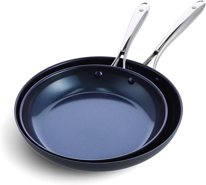(only 1) Blue Diamond Cookware - Juego de sartenes antiadherentes de cerámica anodizada dura, de 10 y 12 pulgadas, sin PFAS, apto para lavavajillas, apto para horno, gris