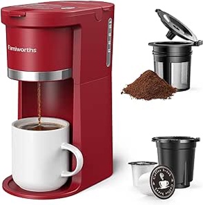 Famiworths Mini Coffee Maker Single Serve, Instant One Cup for K Cup & Groun