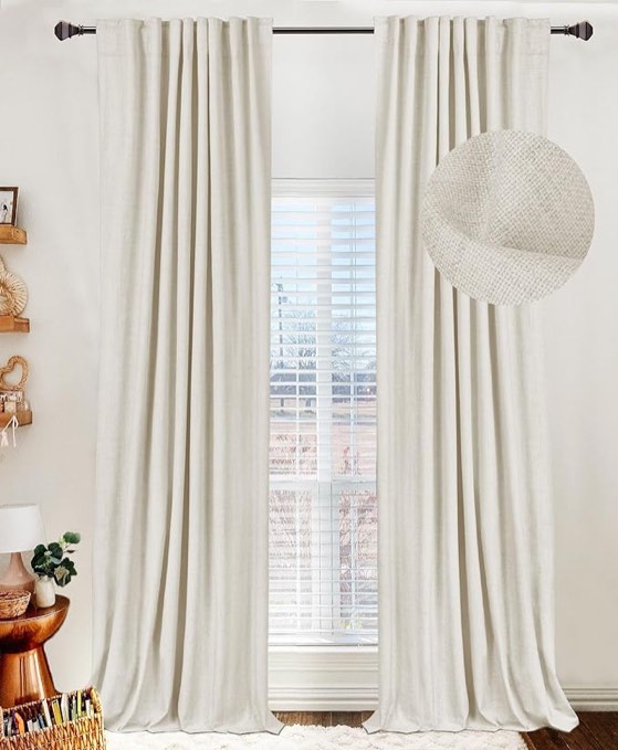 100% Blackout Shield Linen Blackout Curtains 96 Inches Long,Back Tab/Rod Pocket Living Room Drapes,Thermal Insulated Textured Blackout Curtains 2 Panels Set,50" W x 96" L,Cream