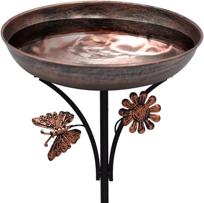 OUISJYER Metal Bird Baths for Outdoors, Birdbath & Birdfeeder with Metal Stake Garden Yard Lawn Decor 12inches