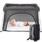 Travel Crib, Portable Crib for Baby Travel, Lightweight Travel Crib Foldable Playpen with Soft Mattress, Carry Bag for Babies to Toddler Grey
