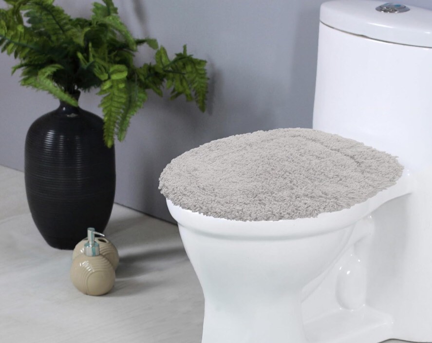 Home Weavers Waterford Collection 100% Cotton Tufted Bath Rug, Extra Soft and Absorbent Bath Rugs, Non-Slip Bath Mats, Machine Washable Bath Mats for Bathroom, 18"x18" Toilet Lid Cover, Light Gray 18"x18" Toilet Lid Cover Light Gray