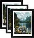 Picrit 18x24 Picture Frame 3 Pack, Black Poster Frame, Display Poster 16 x 20 with Mat or 18 x 24 Without Mat for Horizontal or Vertical Wall Mounting Black 18x24