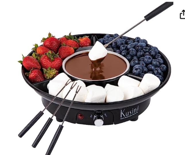 Dippin' Delights Premium Fondue Pot Electric Set - Perfect Chocolate Fondue Set for Parties, Gifting, and Date Night -Easy to Use & Clean - Detachable Tray w/4 Roasting Forks - Electric Fondue Pot Set