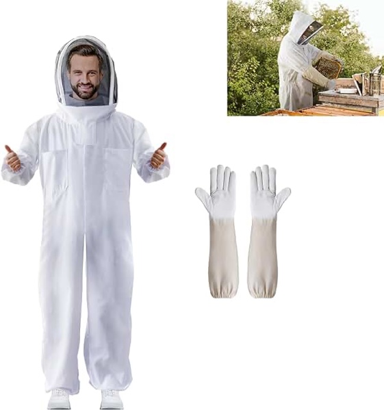 Professional Bee Suit for Men Women, Beekeeping Suit Beekeeper Suit with Glove &Ventilated Hood, Multi-Size Bee Outfit for Backyard and Bee Keeper