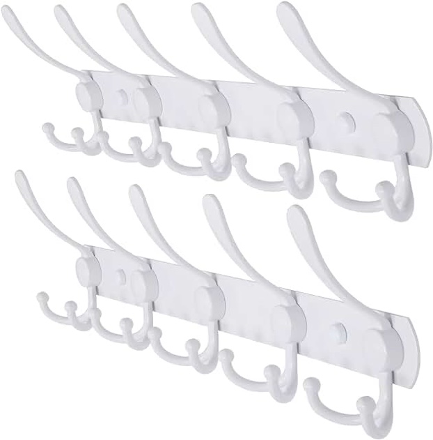 SKOLOO Coat Rack Wall Mount - Scandi-Style Wooden Carved-Block Coat Hook, Wall Coat Hanger with 10 Hooks for Hanging Coats, Hats, Clothing, Scarfs, White 1 Allwhite(10 Hooks)