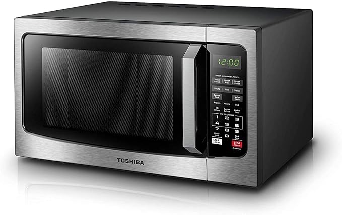 TOSHIBA EM131A5C-BS Countertop Microwave Ovens 1.2 Cu Ft, 12.4" Removable Turntable Smart Humidity Sensor 12 Auto Menus Mute Function ECO Mode Easy Clean Interior Black Color 1100W 1.2 Cu.Ft. Black