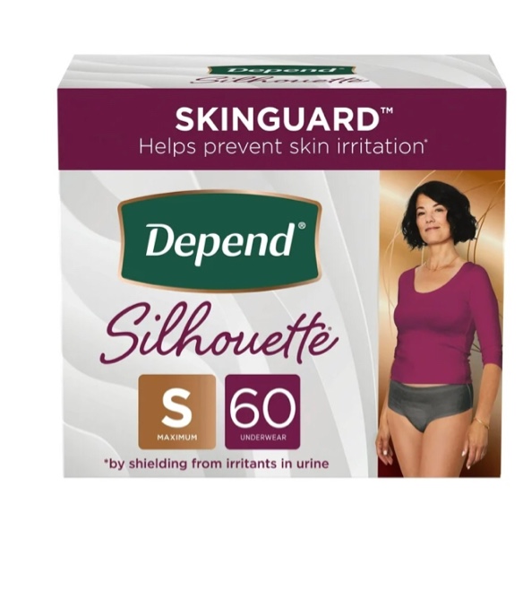 Depend Silhouette Adult Incontinence & Postpartum Bladder Leak Underwear for Women, Maximum Absorbency, Small, Pink, 60 Count, Packaging May Vary