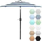 Punchau 6 Ft Outdoor Patio Umbrella, Easy Open/Close Crank and Push Button Tilt Adjustment - Navy Blue Market Umbrellas