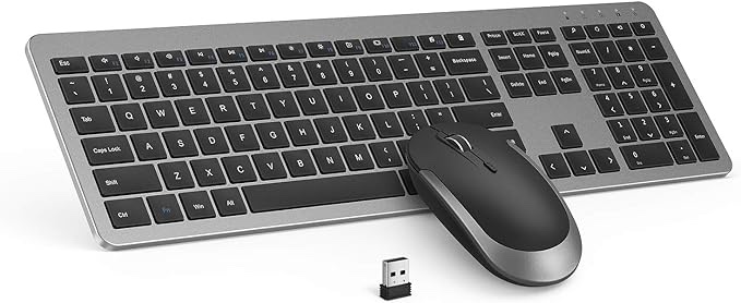 Wireless Keyboard and Mouse, Vssoplor 2.4GHz Rechargeable Compact Quiet Full-Size Keyboard and Mouse Combo with Nano USB Receiver for Windows, Laptop, PC, Notebook-Dark Gray