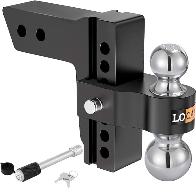LOCAME Adjustable Trailer Hitch, Fits 2.5-Inch Receiver Only, 8-Inch Drop Aluminum Drop Hitch,18,500 LBS GTW-Tow Hitch for Heavy Duty Truck with Double Stainless Steel Locks, Black, LC0019