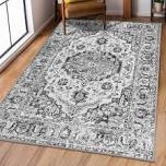 CAROMIO Area Rug 8x10 Machine Washable Rug Vintage Oriental Distressed Area Rug Stain Resistant Non-Slip Accent Rug Floral Medallion Foldable Floor Cover Carpet Rug for Living Room Decor, Grey 8 x 10 Feet Grey