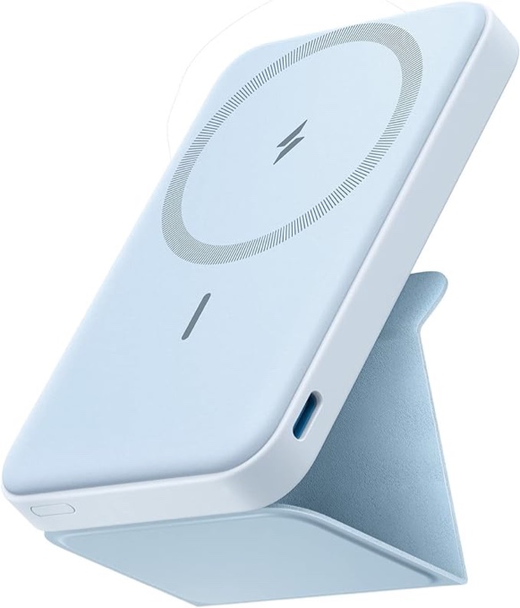 Anker 622 Magnetic Battery (MagGo), 5000mAh Foldable Magnetic Wireless Portable Charger and USB-C for iPhone 14/13/12 Series (Dolomite White)