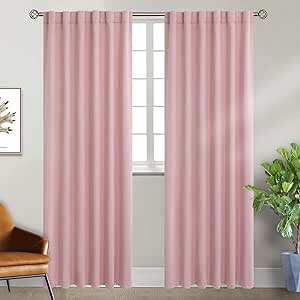 BGment Rod Pocket and Back Tab Blackout Curtains for Bedroom - Thermal Insulated Room Darkening Curtains for Living Room, 2 Window Curtain Panels (52 x 84 Inch, Pink)