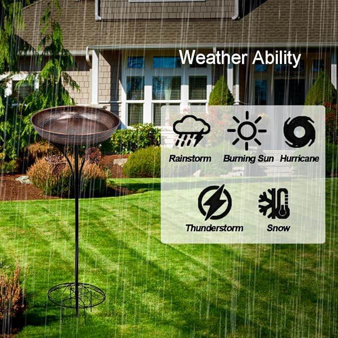 OUISJYER Metal Bird Baths for Outdoors, Birdbath & Birdfeeder with Metal Stake Garden Yard Lawn Decor 12inches