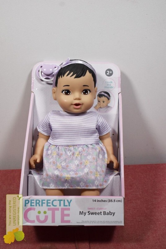 Perfectly Cute My Sweet Baby Pink Dress 14" Baby Doll Black Hair with Brown Eyes