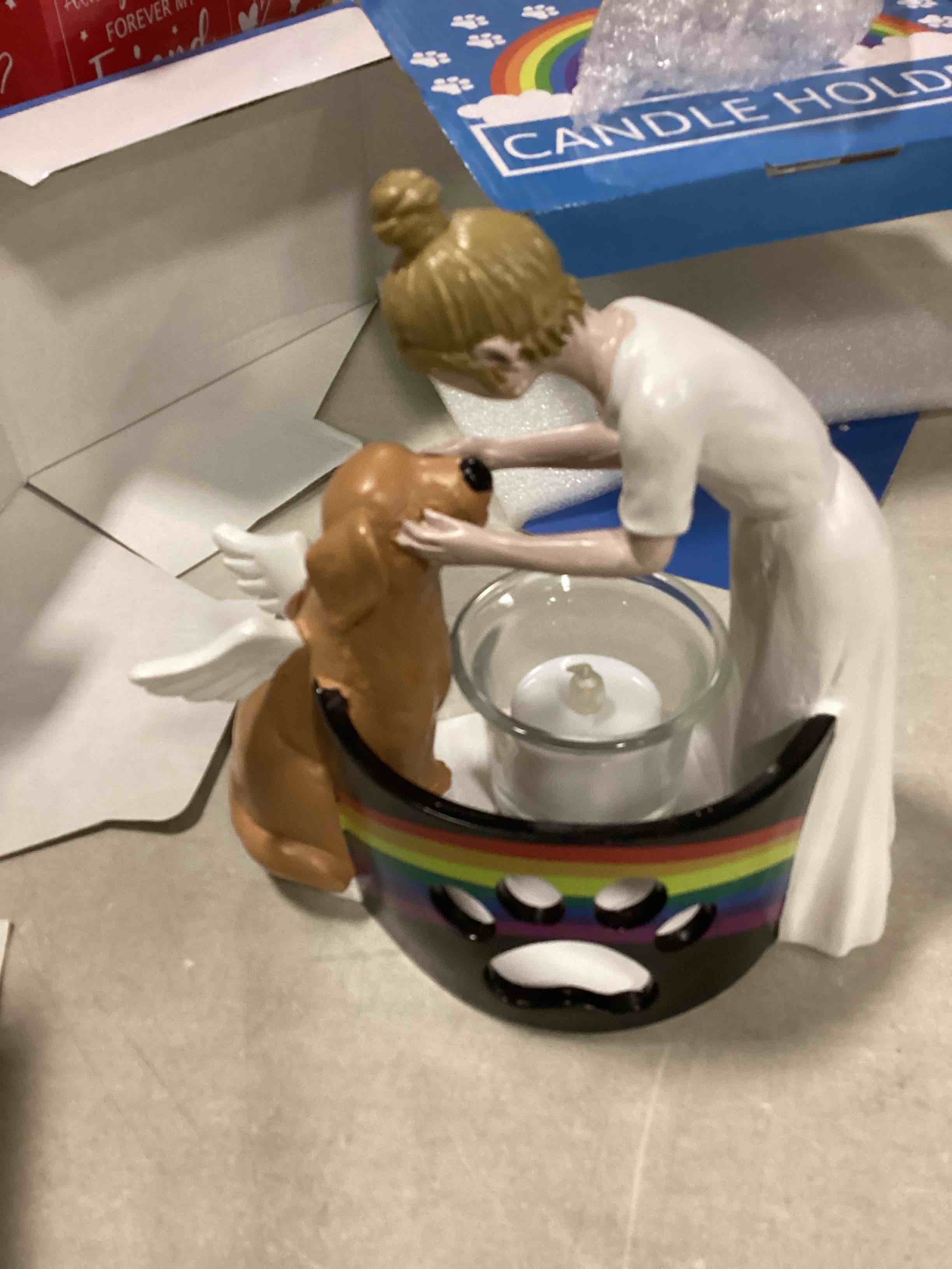 pinata Dog Memorial Gifts for Loss of Dog,Pet Memorial Gift Paw Candle Holder,Dog Passing Away Sympathy Gift - rainbow bridge dog memorial gifts,Dog Lovers Statue with LED Candle Figurines Decor