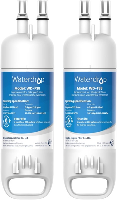 Waterdrop WD-F38 Replacement for W10295370A, Everydrop® Filter 1, EDR1RXD1, EDR1RXD1B, P8RFWB2L, P4RFWB, Kenmore® 46-9081, 46-9930, Refrigerator Water Filter,