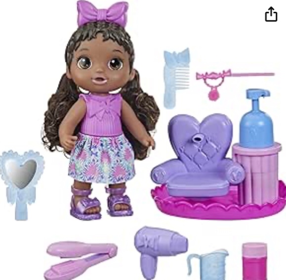 Baby Alive Sudsy Styling Doll, Black Hair, Includes 12-Inch, Salon Chair, Toys for 3 Year Old Girls and Boys and Up
