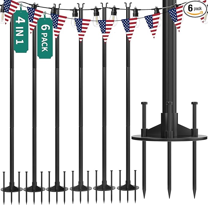 XDW-GIFTS String Light Pole - Steel Poles for Outdoor String Lights Hanging, Garden, Backyard, Patio Lighting Stand for Parties, Christmas, Wedding, 2 Pack