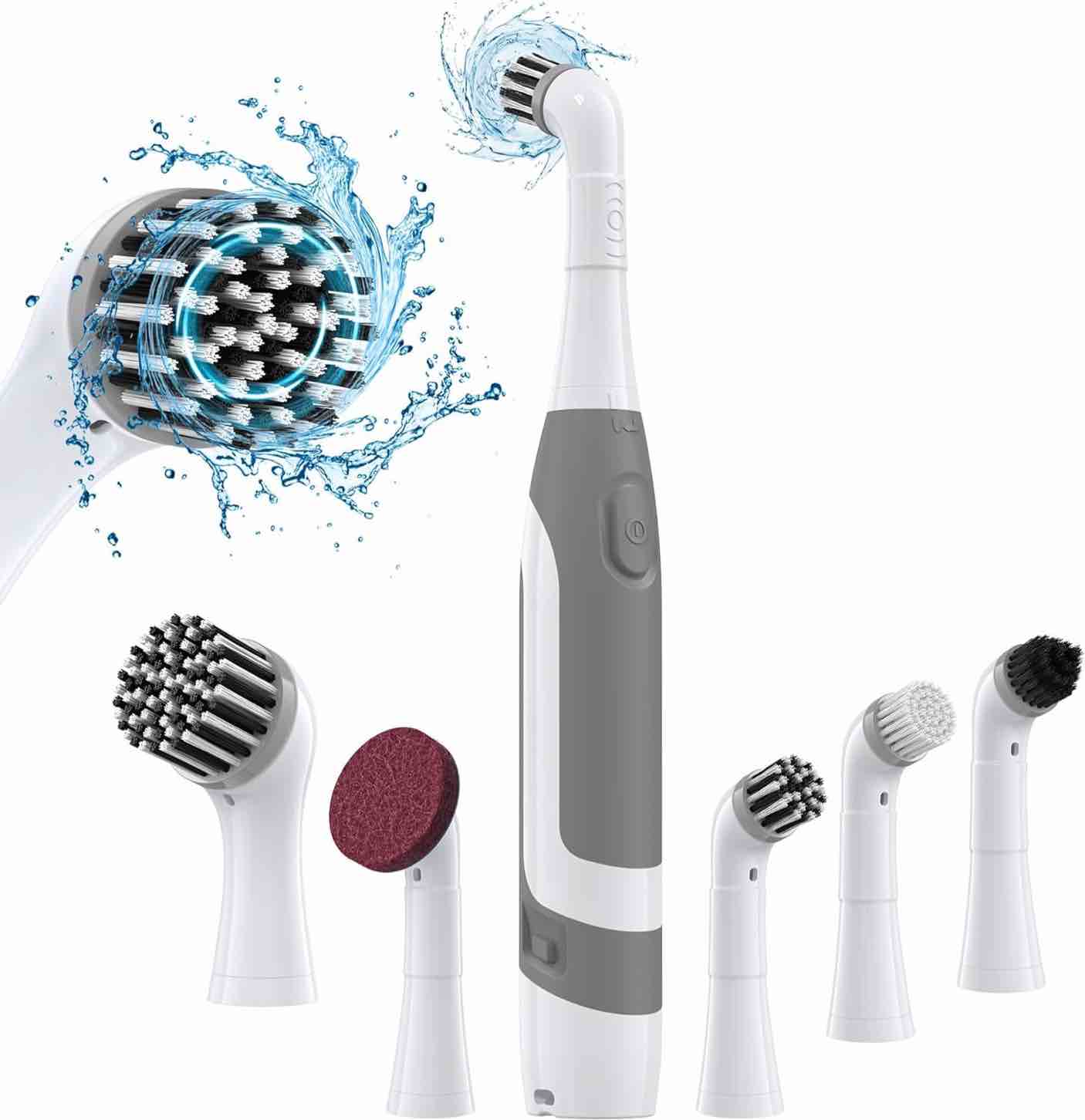 kHelfer Electric Cleaning Brush, Battery Power Scrubber, Electric Grout Brush&5 Replacement Brush, Lightweight Waterproof Scrubber for Grout, Tile, Corner, Kitchen, Bathroom