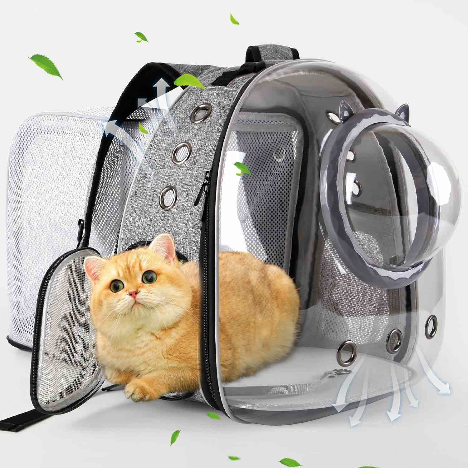 TOYSINTHEBOX Cat Backpack Carrier Bubble Expandable Foldable Breathable Pet Carrier Dog Carrier Backpack for Large Big Cats Hiking, Travelling, Camping, Up to 22 Lbs (Black)