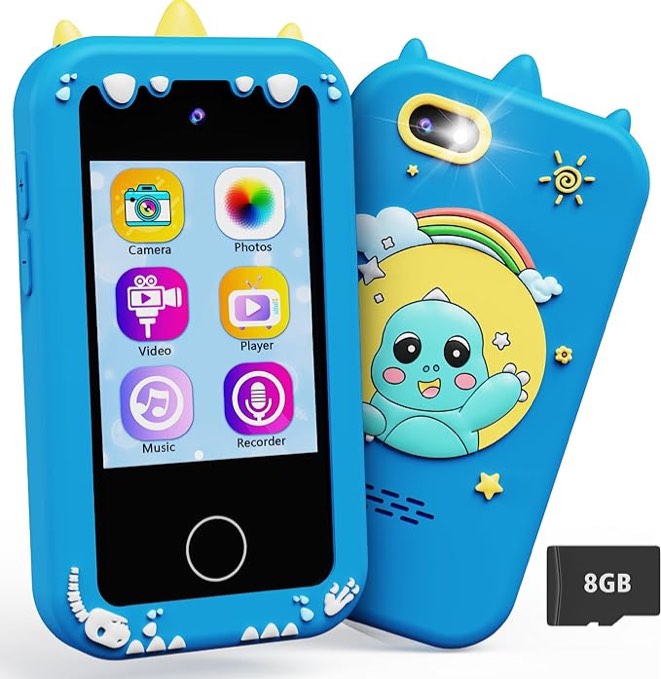 Kids Smart Phone Toy for Boys 3 4 5 6 Year Old, Dinosaur Birthday Gifts, MP3 Music Player, Dual Camera Travel Toys Educational Games, Touchscreen Pretend Play Phones for 3-8 Year Old
