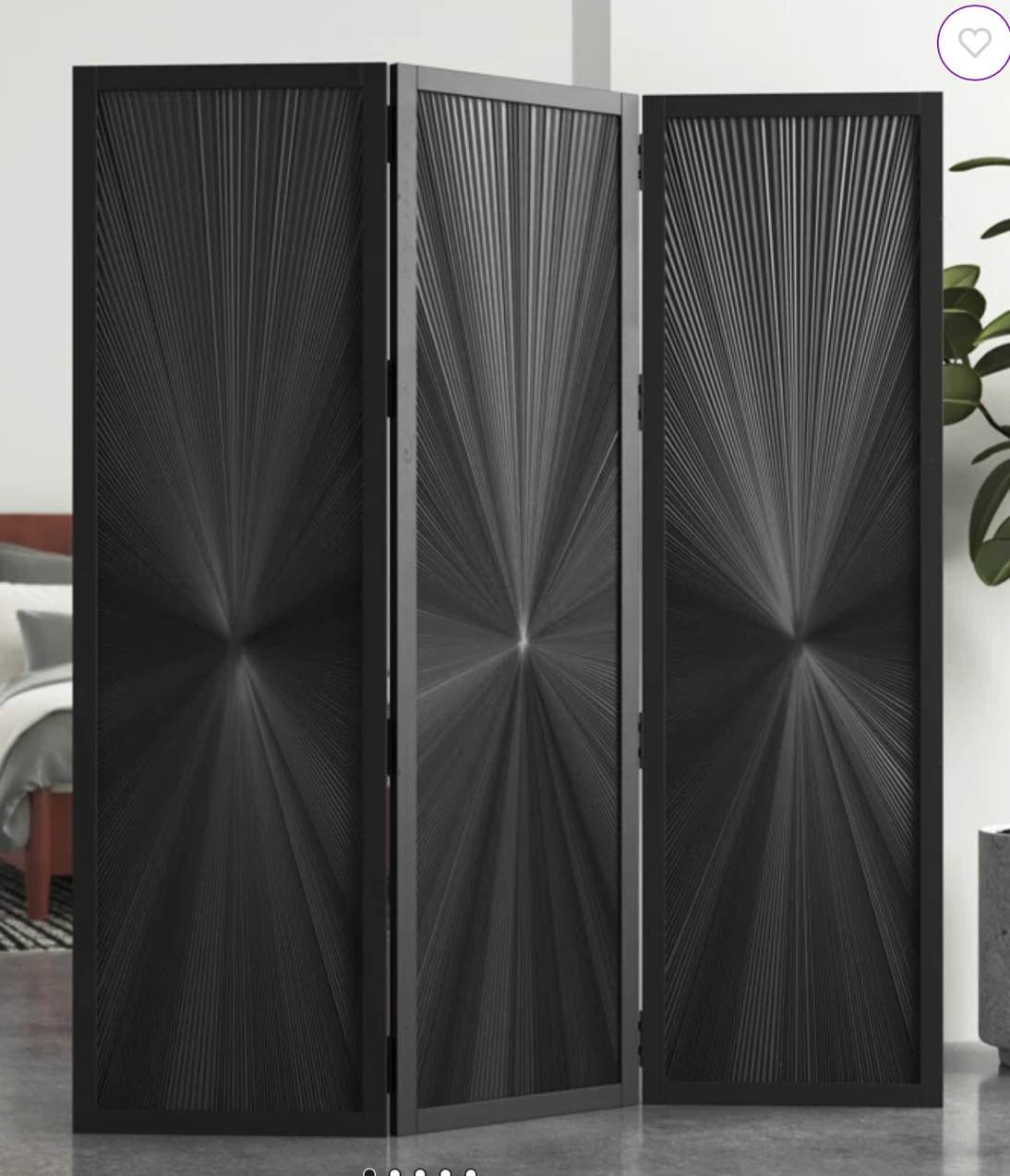 Mango Wood Foldable Partition 3 Panel Partition Room Divider Screen with Carved Starburst Design