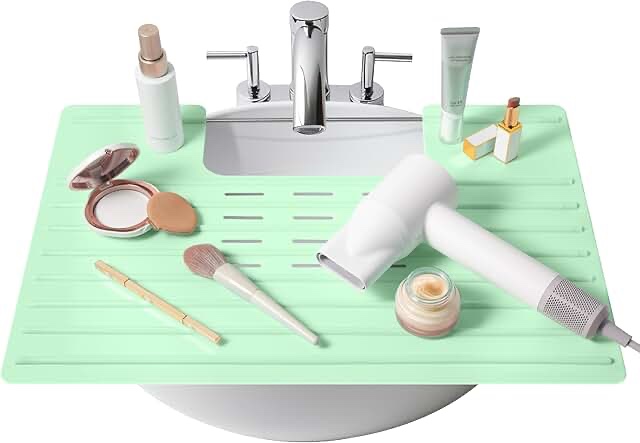 Bathroom Sink Cover for Counter Space - Heat Resistant Silicone Mat & Makeup Mat for Your Beauty Routine - Small Bathroom Space Creation - Bathroom Space Saver Sink Cover for Makeup (Mint)