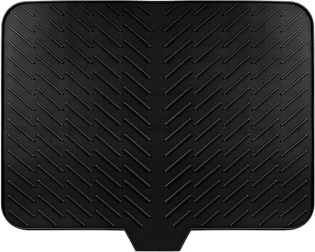 Silicone Dish Drying Mat for Kitchen Counter, Dish Drying Pad, Non-Slip Drain Pad with Built-in Drain, Heat Resistant Stone Drying Mat(15.8" x 13", Black) Black 15.8" x 13"