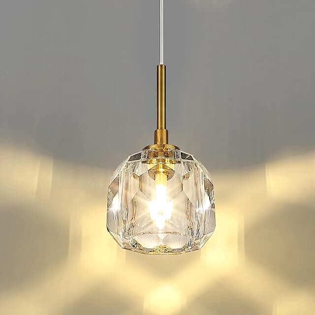 AUTELO Gold Pendant Light Fixtures - Crystal Modern Pendant Lights in Brushed Gold Metal Finish, Pendant Lights Kitchen Island for Dining Room, Bedroom, Hallway, H3878 BG 1 PACK Brushed Gold