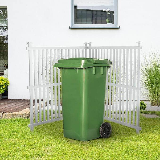 48 "H x 42 "W Air Conditioner Fence Privacy Screen ?Trash Can Screen Enclosure Hide Outside White Vinyl Fence Panels Pool Equipment Enclosure with Metal Stakes for Outdoor, 2 Plastic Panels