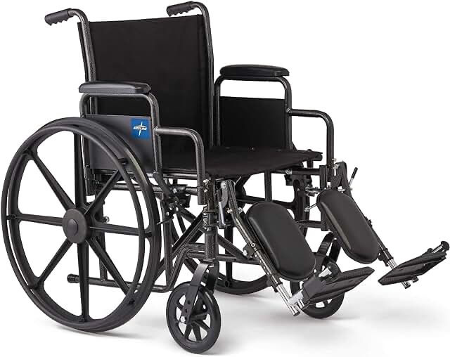 Medline Comfortable Folding Wheelchair with Swing-Back Desk-Length Arms and Swing-Away Footrests, 18”W x 16X”D Seat