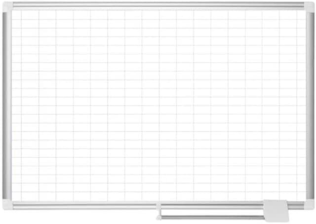MasterVision Magentic Dry Erase Planning White Board, 1" x 2" Grid, Laquered Steel Surface, Sliding Marker Tray, 36" x 48", Aluminum Frame, Silver (MA0592830)