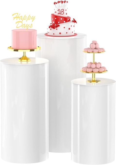 Cylinder Stands for Party 3Pcs Large Round Cylinder Tables for Parties Pedestal Display Plinth Pillars Dessert Table for Wedding Party Art Decor 15.7*35.4"(L),14.2*29.5"(M),13*23.6"(S)