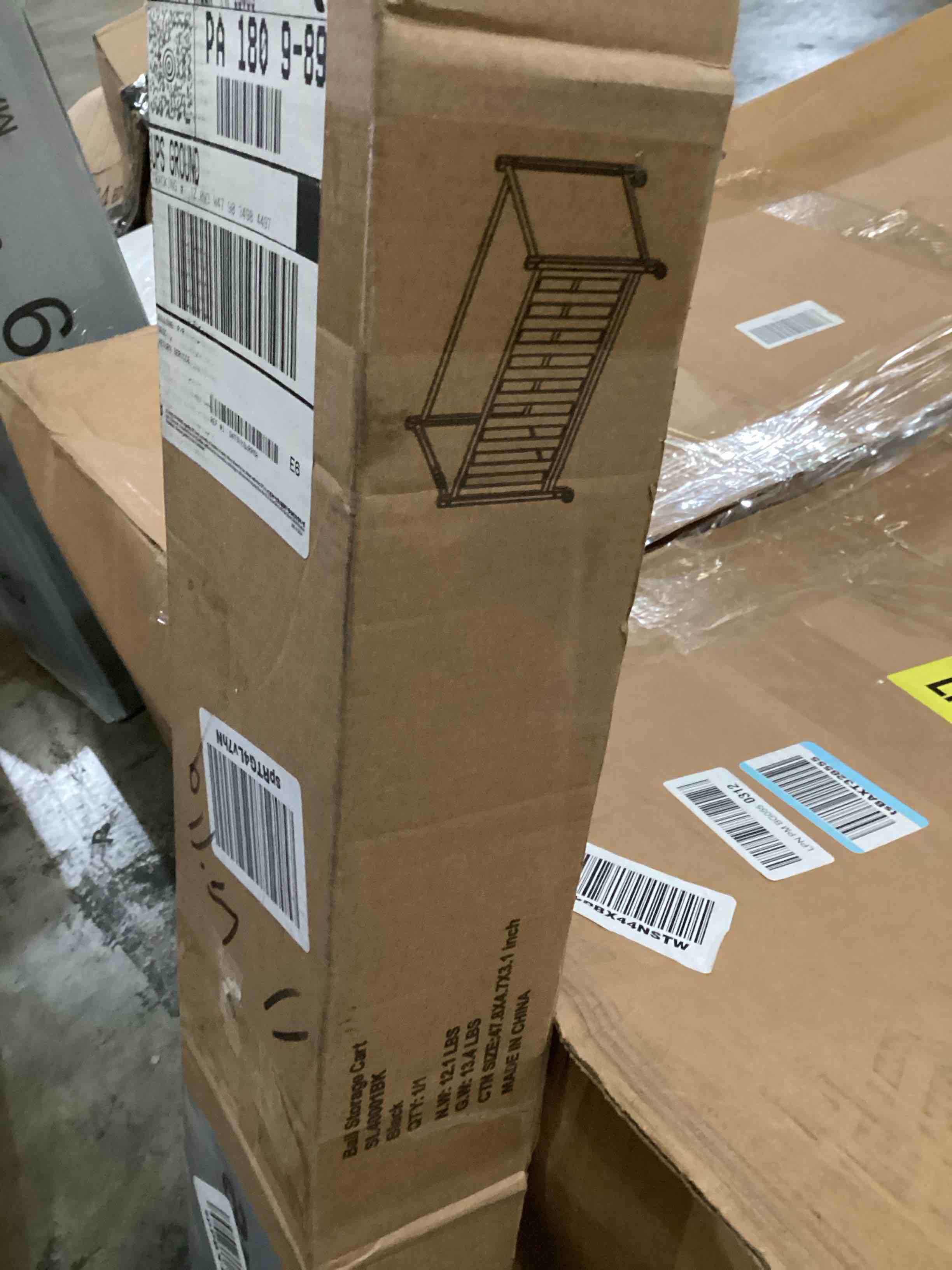 Ball Storage Bin Rolling Sports Ball Cart, Metal Garage Organizer Sport