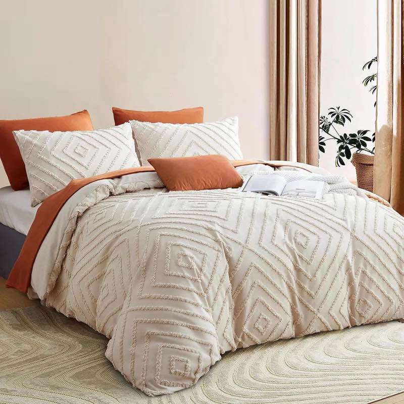 SJT-CRLX Jacquard Geometric Pattern Tufted Boho Shabby Elegance Duvet Cover Set