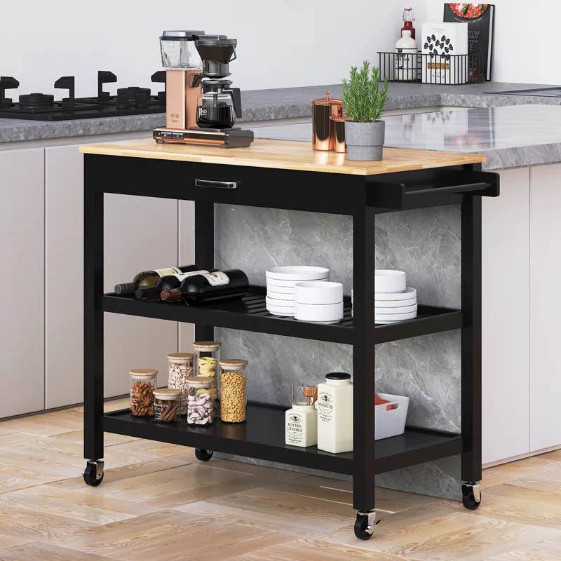 Mussman 41.3'' Wide Rolling Kitchen Island with Solid Wood Top