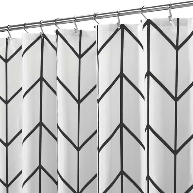 mDesign Fabric Geometric Shower Curtain - Herringbone Chevron Print with Reinforced Buttonholes for Master/Guest Bathroom - Machine Washable & Water Resistant Curtains - 72" x 72" - Black/White White/Black Herringbone 72 x 72