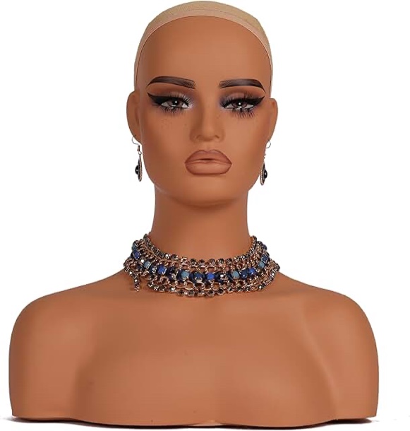 L7 MANNEQUIN Realistic Mannequin Head with Shoulders Plastic mannequin Heads for Wigs Earrings Hat Sunglassess Display