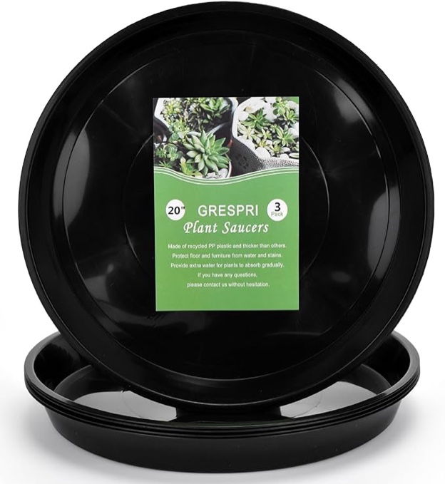 GRESPRI 20 Inches Plant Saucer 3 Packs Extra Large Black Plant Trays, Heavy-Duty Bonsi Pot Trays, Plastic Plant Drip Trays for Indoor/Outdoor Graden. (18 Inches in Base) 20 Inches Black