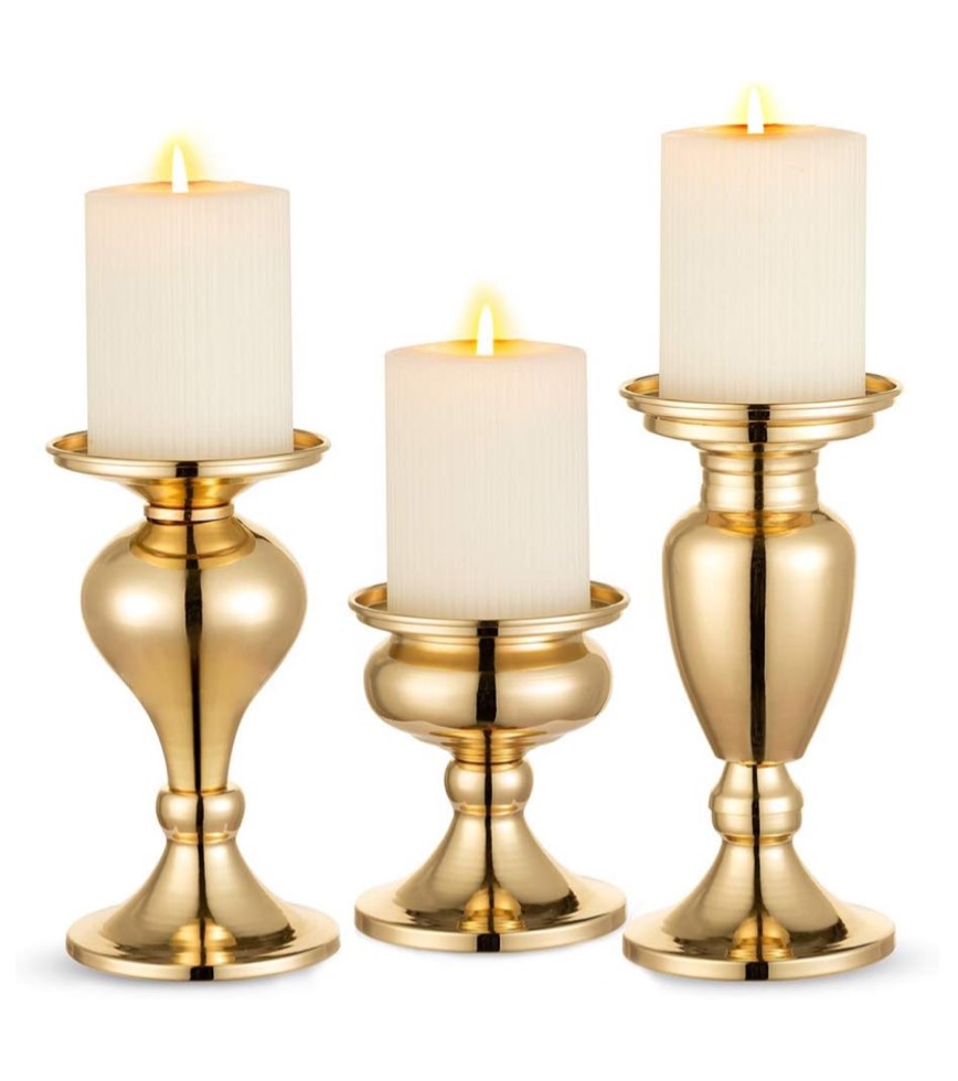 Sziqiqi Pillar Candleholder Set for Candle Holder Centerpieces, Table Mantel Fireplace Decoration Set of 3 Gourd-Shaped Design Gold S-M-L-Set of 3 Gold