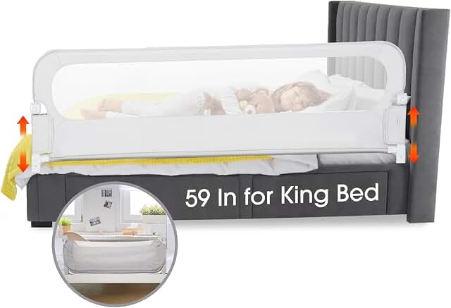 Bed Rail for Toddlers King Size Bed - 59 In Toddler Guard Rails for Queen, Full,Twin, Crib, Bunk Size Bed Adjustable Heights & Swing Down Bedrail Extral Tall Child Safety Side Railing Guards for Kids