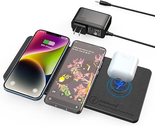 ZealSound Triple Wireless Charger,Qi-Certified Wireless Charging Pad,Ultra Slim Fast 3x10W Charger Station for Multiple 3 Devices & New Airpods Mat Dock W/AC Adapter for All Qi Enabled Phones