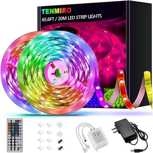Tenmiro 65.6ft Led Strip Lights, Ultra Long RGB 5050 Color Changing LED Light Strips Kit with 44 Keys Ir Remote Led Lights for Bedroom, Kitchen, Home Decoration