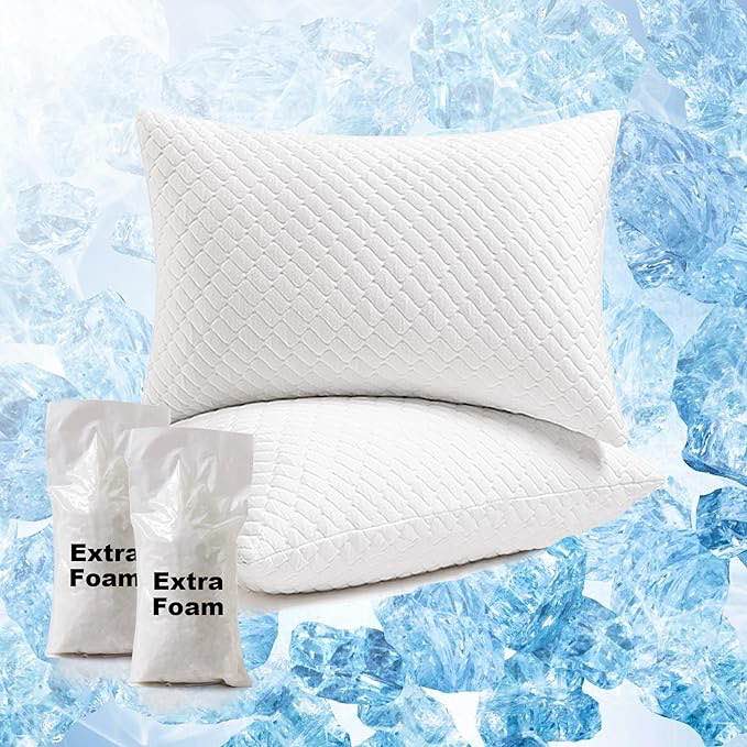 Dreamhood Memory Foam Pillows Standard for Sleeping Adjustable Fill Bed Pillows Cool Bamboo Surface Pillows with Washable Pillowcase, Extra Fill 2 Packs(0.9LB) Included