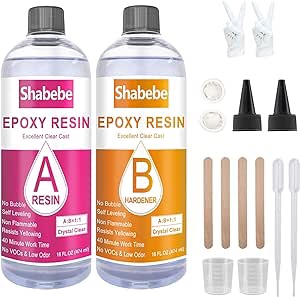 Epoxy Resin-32OZ Resin Kit, Epoxy Resin Crystal Clear-Not Yellowing and No Bubble Self Leveling Easy Mix 1:1 Casting & Coating for DIY Jewelry Making of The Art Resin & Epoxy Resin (32oz)