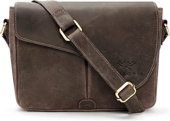 LUXEORIA Leather Messenger Bag for Men and Women - Crossbody Bags, Satchels for College, Office - Adjustable Strap