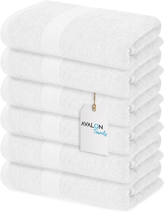 Avalon Towels Bath Towels for Bathroom 100% Cotton White Bathroom Towels Pack of 6 (22x44 inches) - Quick Drying Bath Towels Set Small, Light Weight & Absorbent Perfect Gym & Pool Towel Set